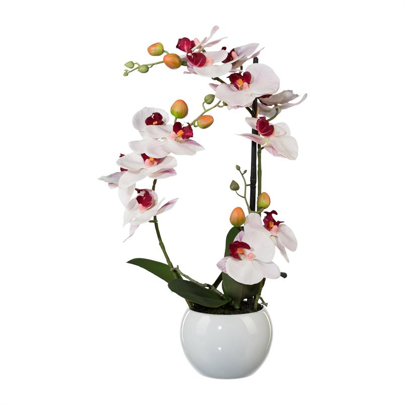 Orchidee weiß mit Topf, 42cm, Kunstpflanze