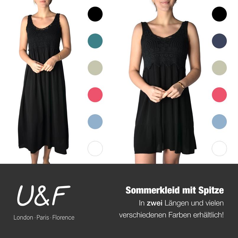 U&F Uni Damen-Kleid lang mit Häkelspitze